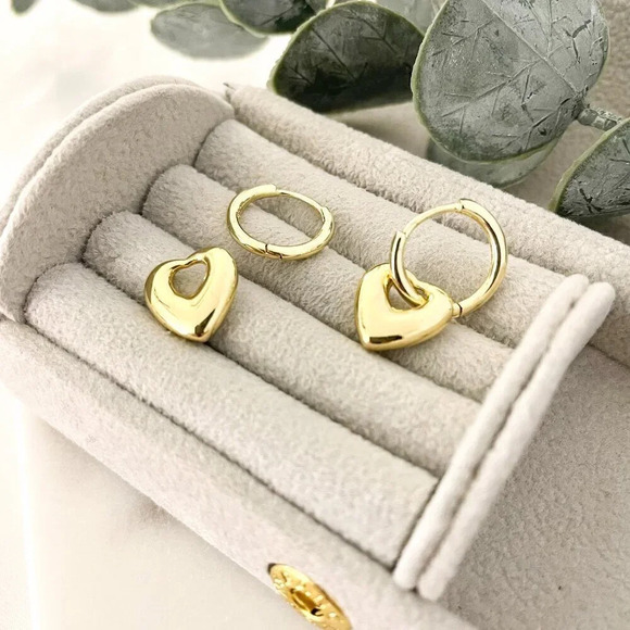 925 Sterling Silver Dainty Heart Huggie Earrings Small Hoop Earrings - Picture 3 of 5